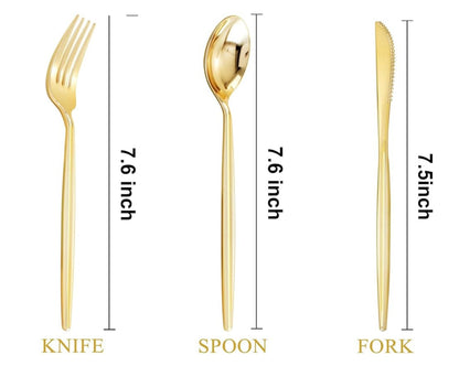 Rent. Golden Cutlery set (semi metallic) | Set de 3 cubiertos Dorado (semi metálico)
