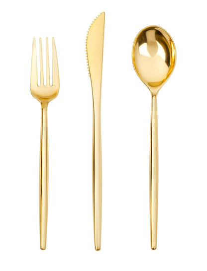 Rent. Golden Cutlery set (semi metallic) | Set de 3 cubiertos Dorado (semi metálico)